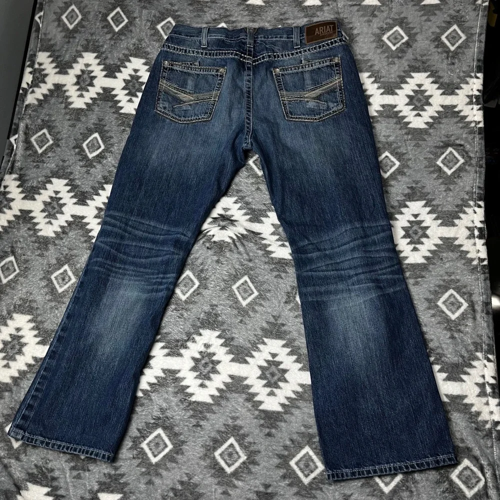Ariat M6 Slim Boot Jeans 36x32 Mens Med Wash 100% Cotton Denim Pocket Embroidery